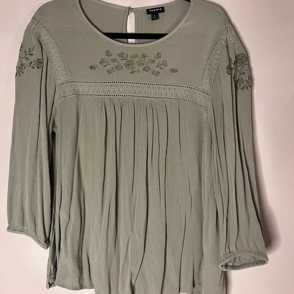 Torrid Sage Embroidered Blouse
